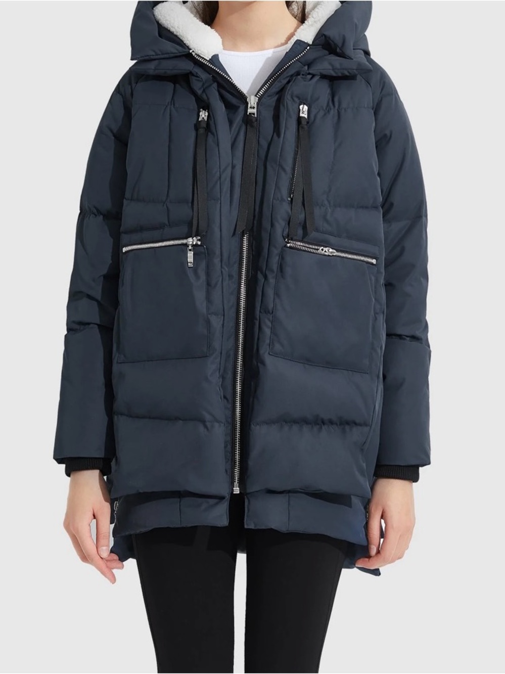 Navy Orolay Women's Thickened Down Jacket size L